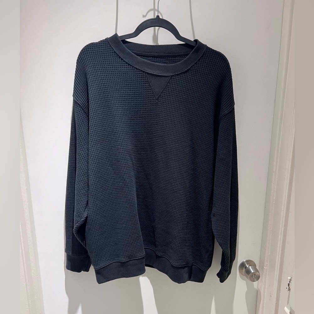 Aerie Waffle Knit Black Loungewear Pullover Sweatshirt - Size XL